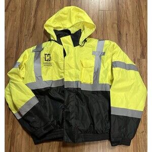 GSS Mens Green High Visibility REFLECTIVE Workwear Safety Jacket Hooded Sz 3XL
